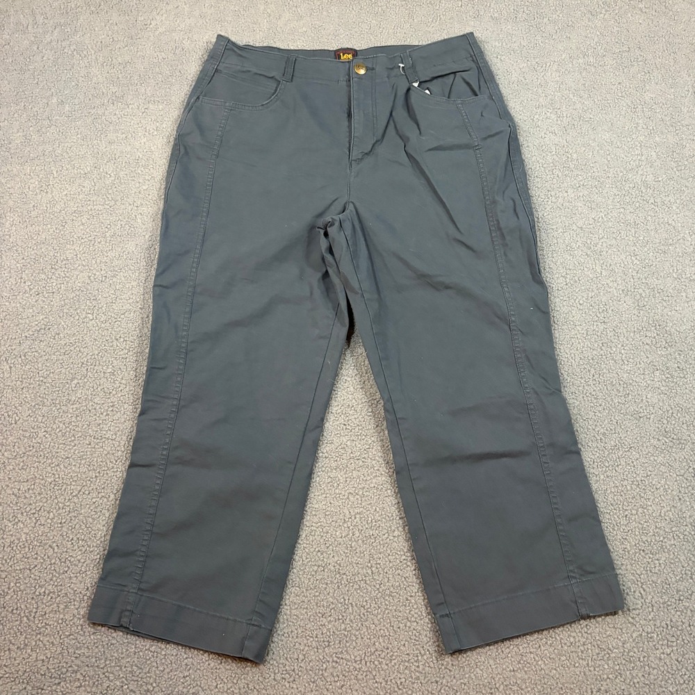 Lee Pants Womens 12 Grey Straight Leg Stretch Cotton Blend Utility Casual 8703